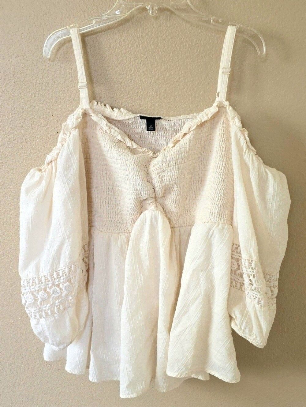 Torrid Womens Ivory 3X Smocked Front 3/4 Sleeve Cold Shoulder Top